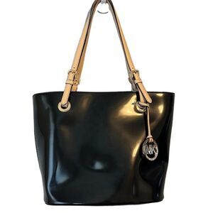 Michael Kors Jet Set Medium Black Patent Leather Tote Shoulder Handbag